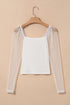 White Swiss Dot Mesh Long Sleeve Square Neck Slim Top